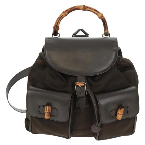 GUCCI Bamboo Backpack Nylon Brown Silver 003 2058 0016 5 Auth 161352 main image 12